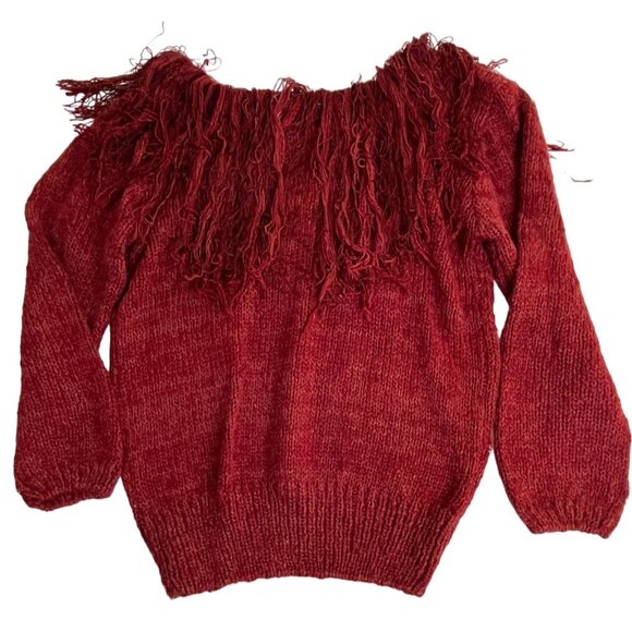 Bonnie and Bill New York Silk Blend Fringe Trim Sweater Women's Sz SP Petite Red - Picture 5 of 5